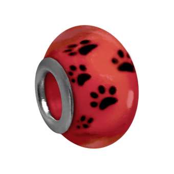 Großloch-Perle mit Hunde-Tatzen-Design, 14mm, rot rot