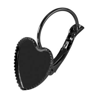 Ohrhaken für Ø 12 mm große Cabochons Herzen, schwarz silberfarben schwarz silber