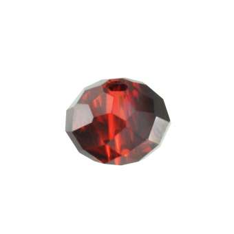 Glasschliffperle, briolette, 8X6mm, rot (schwarz-silber) rot (schwarz-silber)