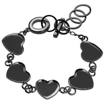 Armband für Ø fünf 12X12 mm große Cabochons Herzen, schwarz silberfarben schwarz silber