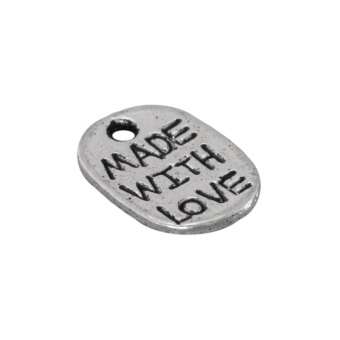 Metallanhänger "MADE WITH LOVE", 12X9mm, silberfarben silberfarben