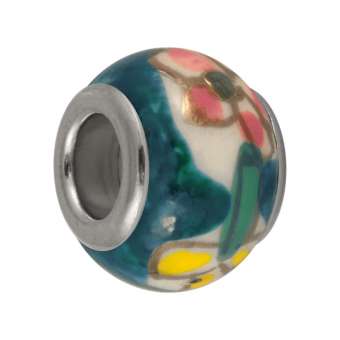 Keramik Großloch-Perle, 13 mm, Blüten Design, safirtürkis safirtürkis