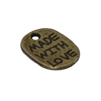 Metallanhänger "MADE WITH LOVE", 12X9mm, bronzefarben bronzefarben
