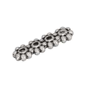 Metallspacer (4 Fädelösen, Loch-Ø 0,7mm), 14X4mm, silberfarben 4 Fädelösen, silberfarben