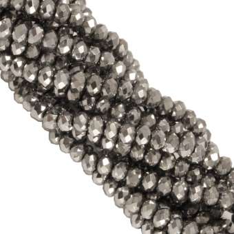 Perlenstrang (195 Perlen), briolette, 3X2mm, silber metallic silber metallic